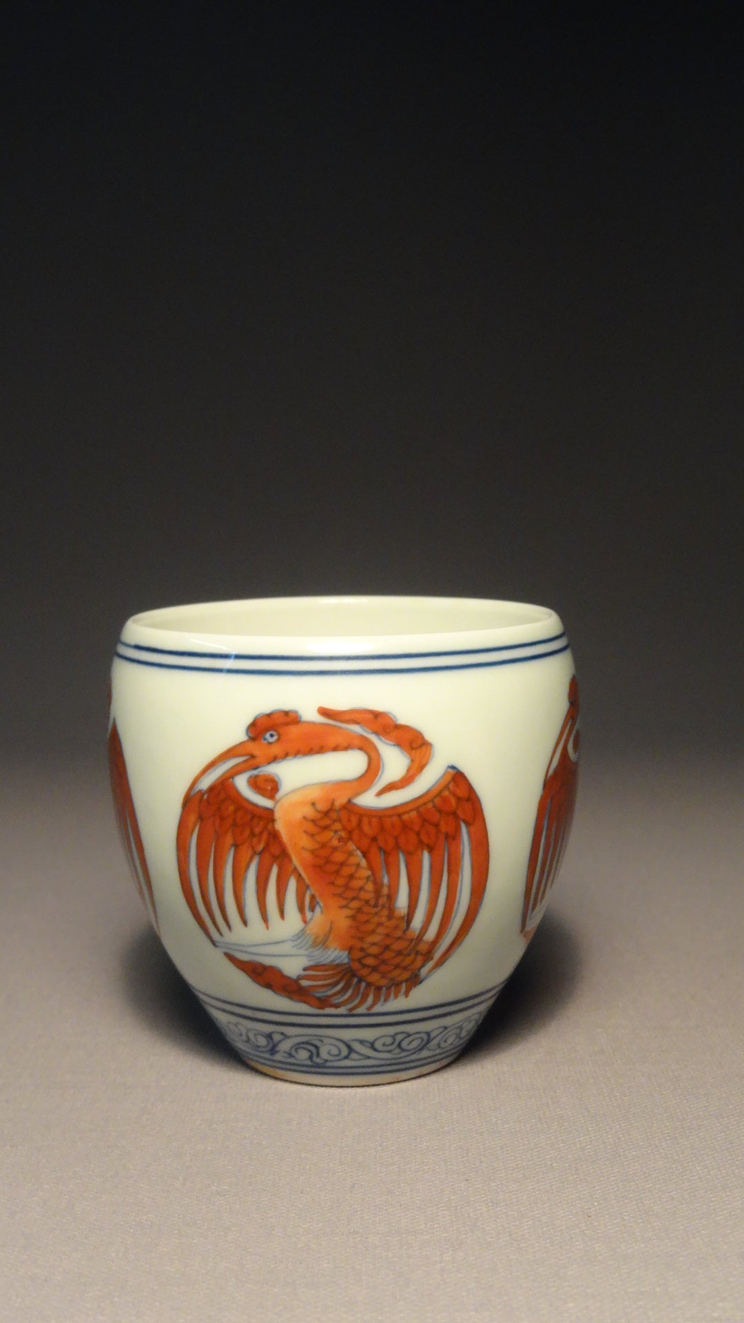 A Rare Chinese Red & Blue Porcelain Phoenix Cup, Xuande Mark